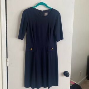 Vince Camuto Navy Blue Short Sleeve Fit & Flare Dress